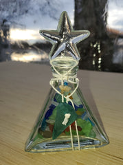 SET OF 2 BOTTLES OF SEA GLASS AS SHOWN