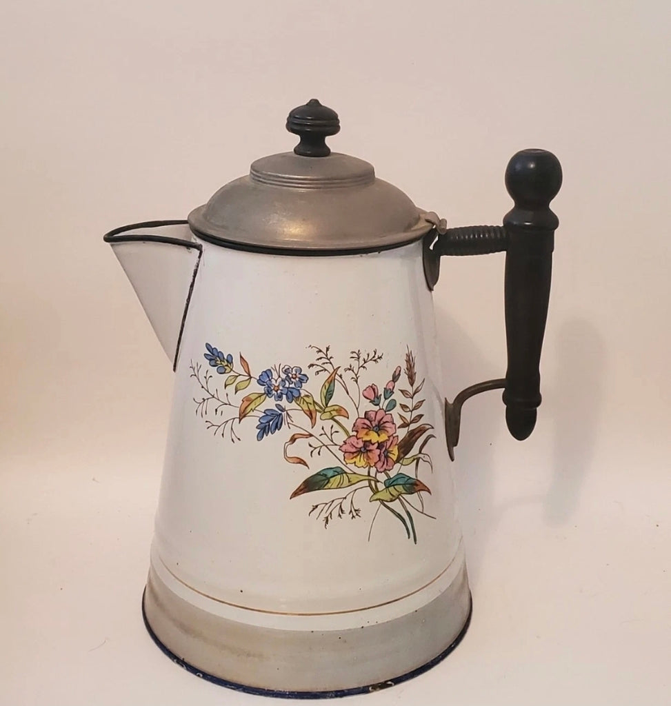 Vintage French Enamel Coffee Pot * RARE STYLE * "Biggins"