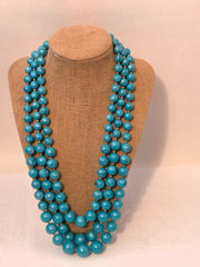 TRIFARI  BEAUTIFUL VINTAGE COASTAL BLUE "TRIFARI" 3 STRAND BIB NECKLACE!