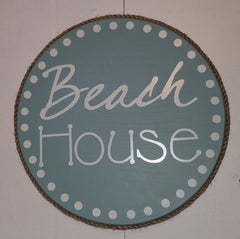 BEACH HOUSE * ROUND WOOD SIGN * 1ft Diameter!