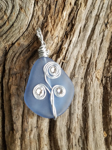 SEA GLASS PENDANT w/SWAROVSKI CRYSTALS!