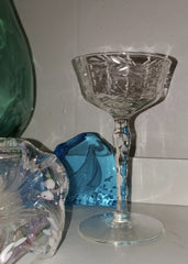 FANCY VINTAGE CHAMPAGNE COUPE WITH 1/4 LB SEA GLASS!