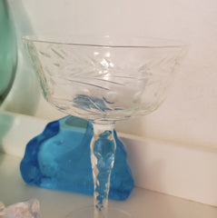 FANCY VINTAGE CHAMPAGNE COUPE WITH 1/4 LB SEA GLASS!