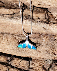 MERMAID TAIL * Ocean Blue Fire Opal * Inlay * 925 Sterling Silver *  Pendant