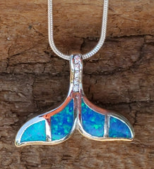 MERMAID TAIL * Ocean Blue Fire Opal * Inlay * 925 Sterling Silver *  Pendant