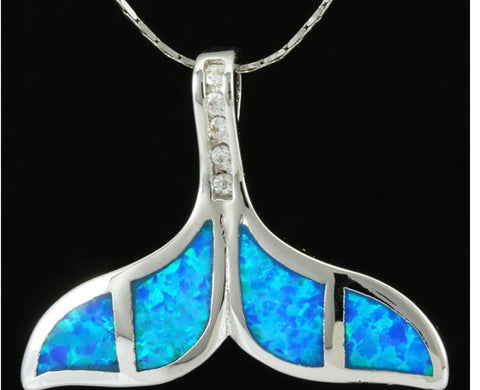 MERMAID TAIL * Ocean Blue Fire Opal * Inlay * 925 Sterling Silver *  Pendant