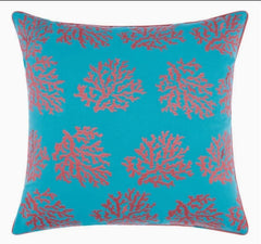 MINA VICTORY TURQUOISE & CORAL INDOOR/OUTDOOR PILLOW! 18"x 18"