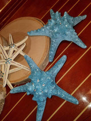 PAIR Glamourized SHIMMERING CORAL or BLUE Starfish with Swarovski Crystals!