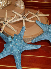 PAIR Glamourized SHIMMERING CORAL or BLUE Starfish with Swarovski Crystals!