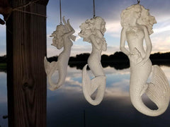 BEAUTIFUL WHITE GLITTER FLOWING HANGING MERMAIDS * SET OF 3*  ALL SEASON USES